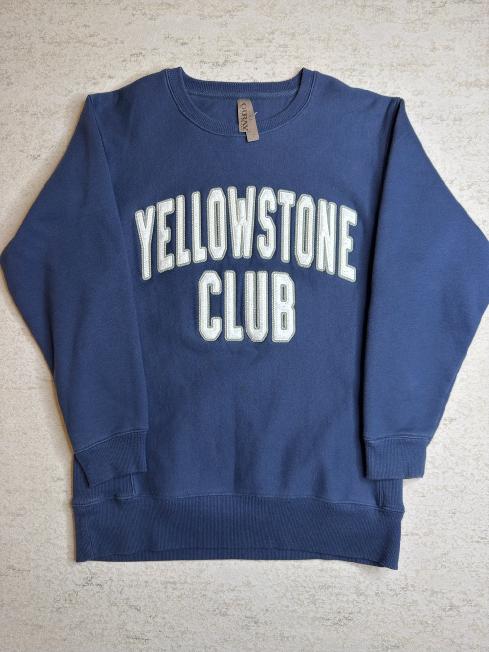 Vintage Style Blue Crewneck Sweater With Varsity Style Lettering Size S